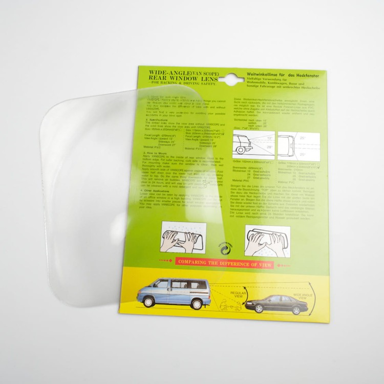 Analogowa kamera cofania - soczewka Fresnela na tylną szybę samochodu.