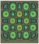 Folia MTX - kolorowy miernik pola magnetycznego - umieszczona nad 12 magnesami