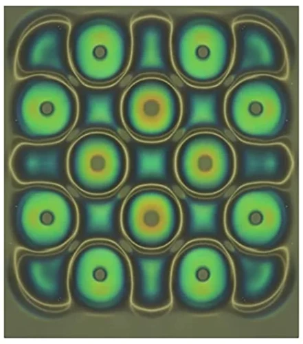 Folia MTX - kolorowy miernik pola magnetycznego - umieszczona nad 12 magnesami