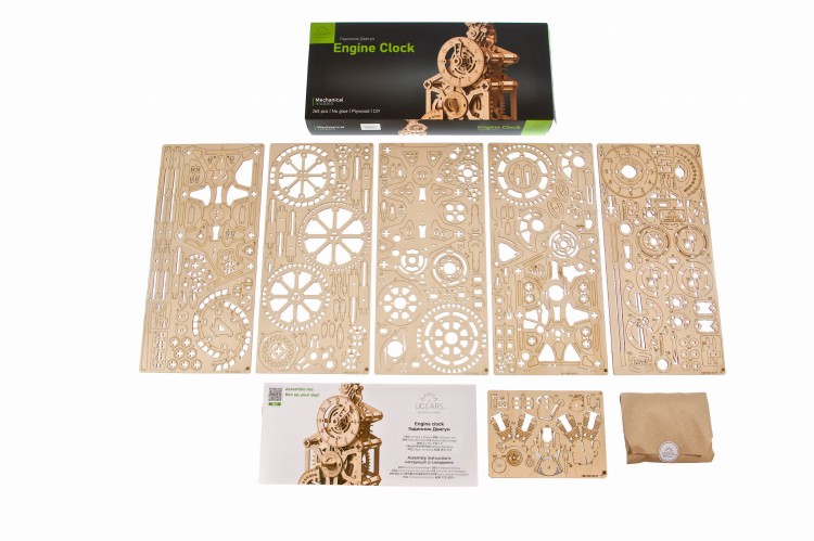 Ugears Engine Clock - drewniany zegar mechaniczny DIY