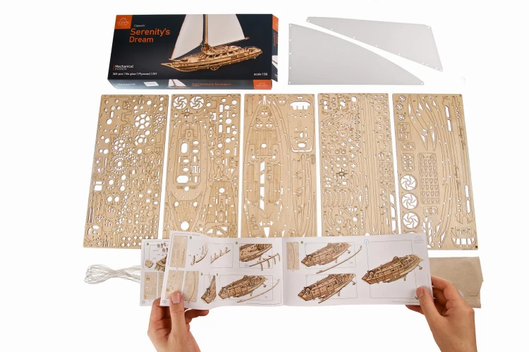 Model jachtu Serenity’s Dream, drewniany model do składania Ugears