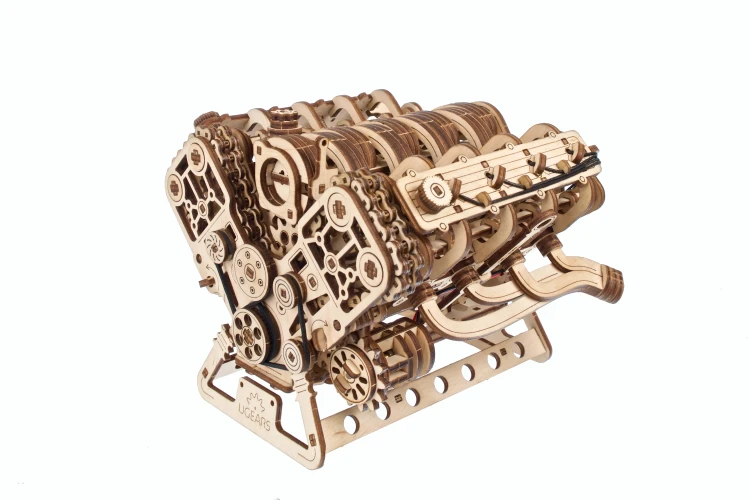 Ruchomy model silnika V8 – Model Mechaniczny do składania Ugears