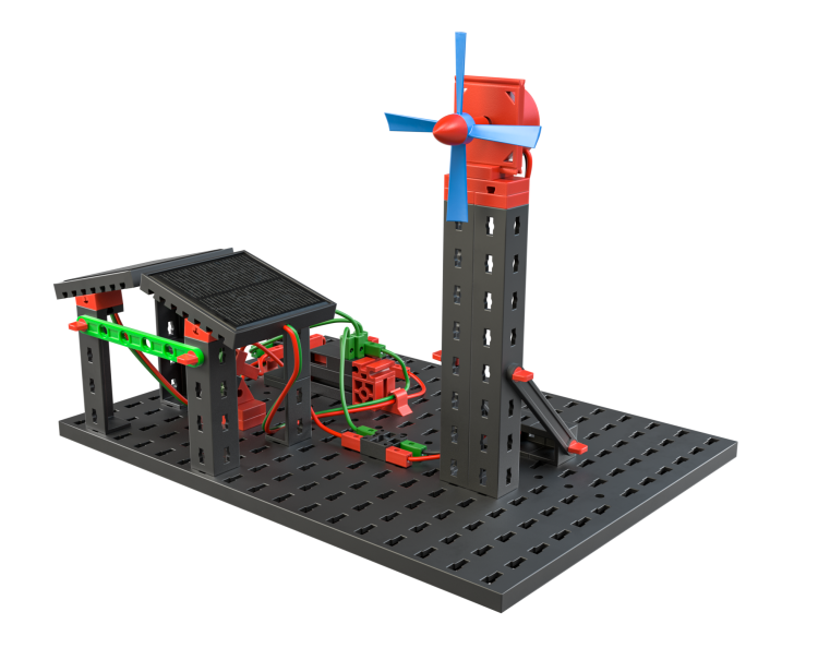 Ekologiczny dom z turbiną wiatrową i panelem słonecznym - fischertechnik Green Energy