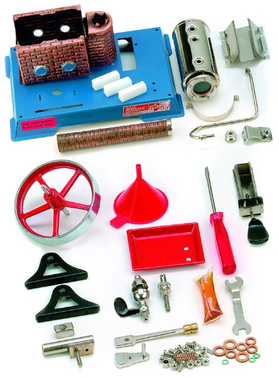 Zawartość zestawu do budowy silnika parowego D5