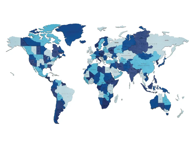 Puzzle 2d - Mapa Świata w odcieniach błękitu - dekoracja ścienna