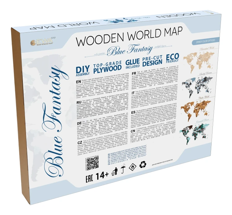 Puzzle 2d - Mapa Świata w odcieniach błękitu - dekoracja ścienna