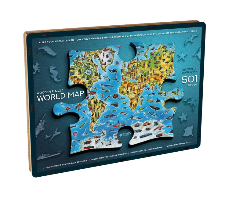 Puzzle 2d - Mapa świata do zamocowania na ścianie