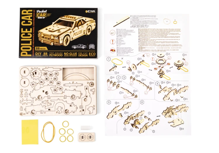 Mini samochodzik Policja - łatwe puzzle mechaniczne 3D