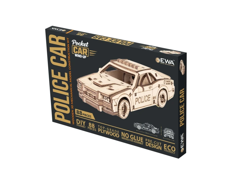 Mini samochodzik Policja - łatwe puzzle mechaniczne 3D