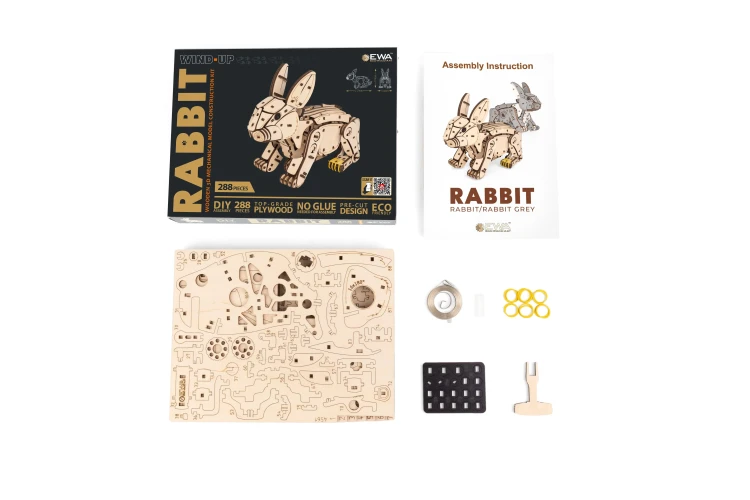 Skaczący królik- drewniane mechaniczne puzzle 3D