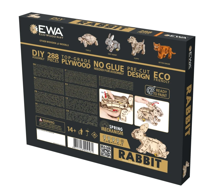 Skaczący królik- drewniane mechaniczne puzzle 3D