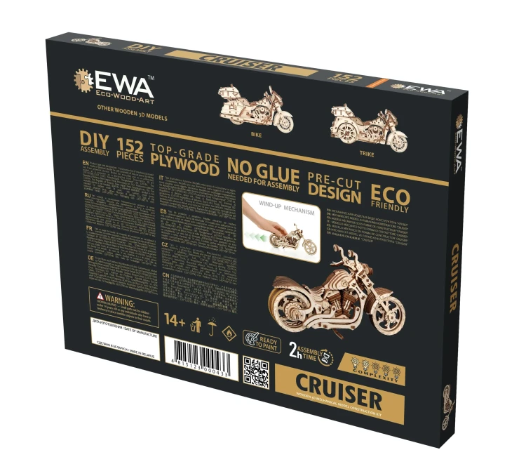 Motocykl Cruiser - ruchome, drewniane, mechaniczne puzzle 3D