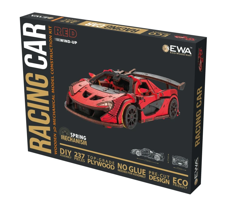 Samochód wyścigowy Racing Car Red- ruchome, drewniane, mechaniczne puzzle 3D