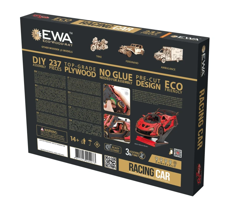 Samochód wyścigowy Racing Car Red- ruchome, drewniane, mechaniczne puzzle 3D