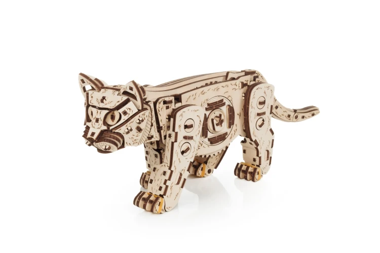 Drewniana figurka Kotek - mechaniczne puzzle 3d