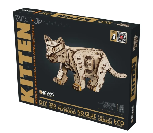 Drewniana figurka Kotek - mechaniczne puzzle 3d