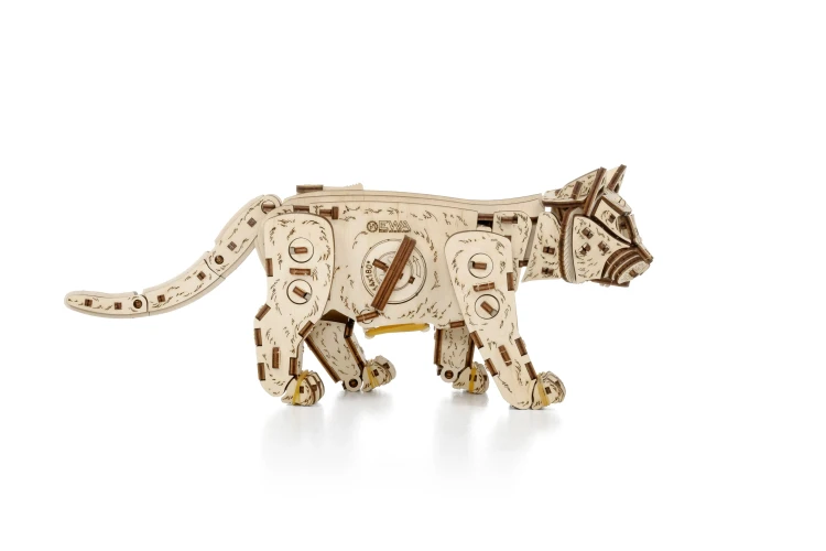 Drewniana figurka Kotek - mechaniczne puzzle 3d