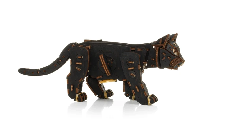 Drewniana figurka Kotek Czarny- mechaniczne puzzle 3d