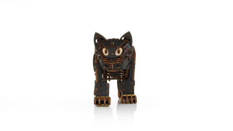 Drewniana figurka Kotek Czarny- mechaniczne puzzle 3d