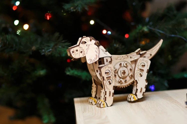 Drewniana figurka Szczeniak- mechaniczne puzzle 3d