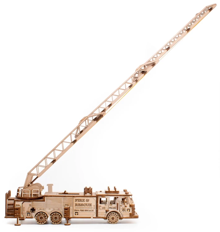 Wóz strażacki - drewniane, mechaniczne puzzle 3D