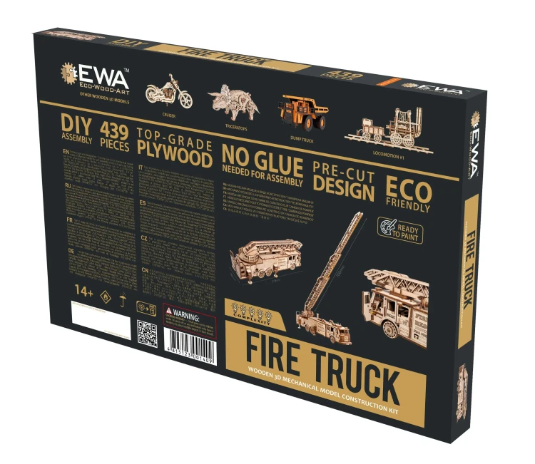 Wóz strażacki - drewniane, mechaniczne puzzle 3D