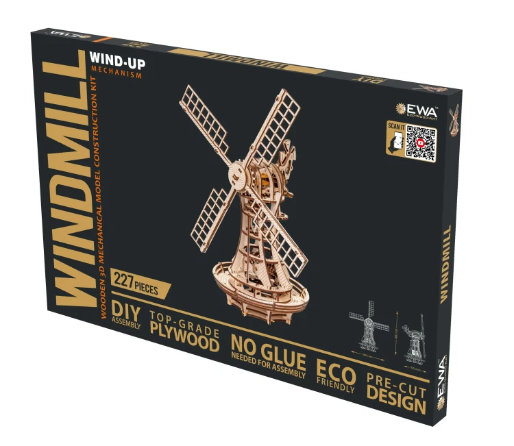 Drewniany model wiatraka 227 el. zestaw do składania puzzle 3d