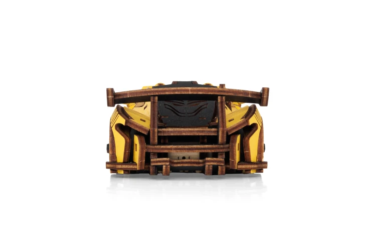 Samochód wyścigowy Racing Car Yellow- ruchome, drewniane, mechaniczne puzzle 3D