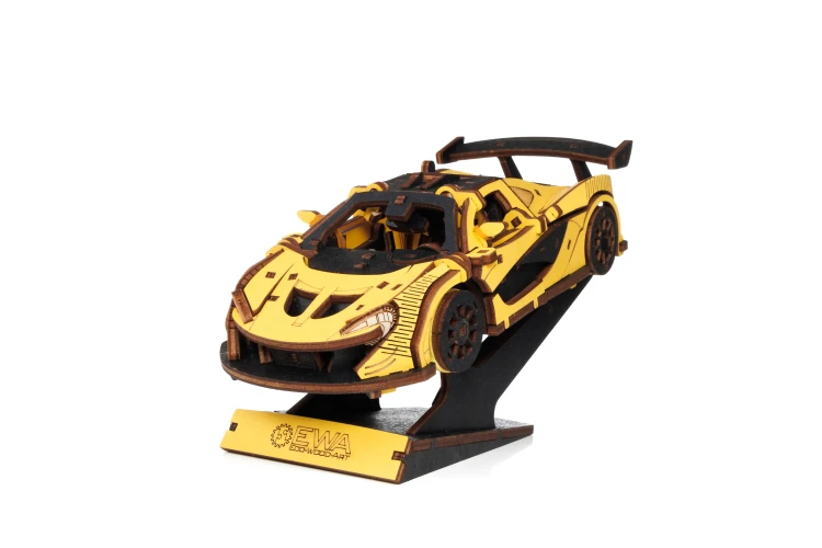 Samochód wyścigowy Racing Car Yellow- ruchome, drewniane, mechaniczne puzzle 3D