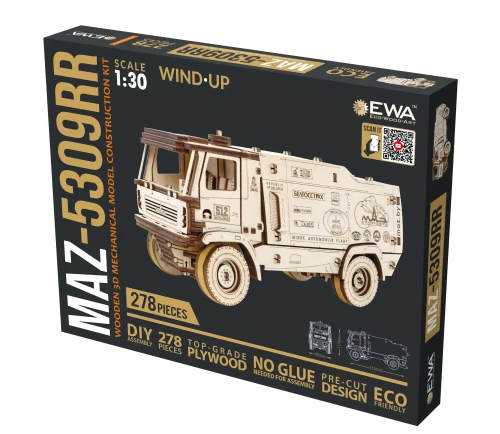 Ciężarówka MAZ 5309- drewniane, mechaniczne puzzle 3D