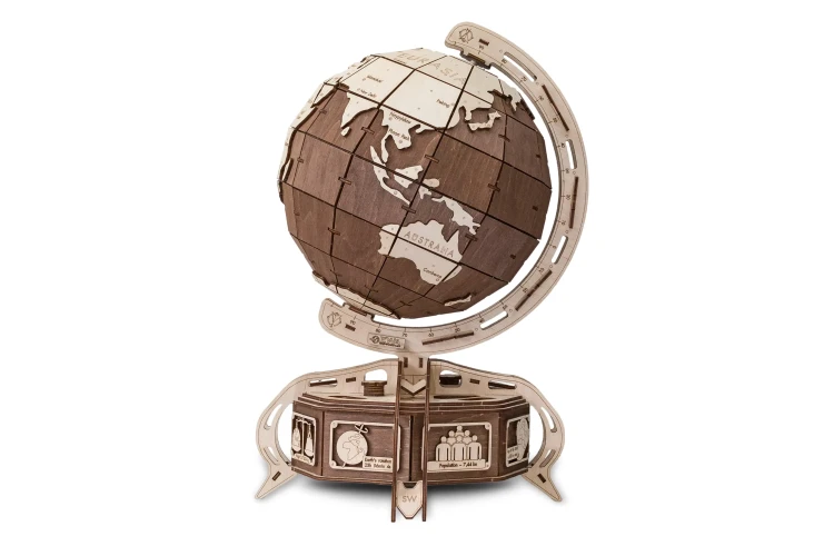 Globus - drewniane, mechaniczne puzzle 3D