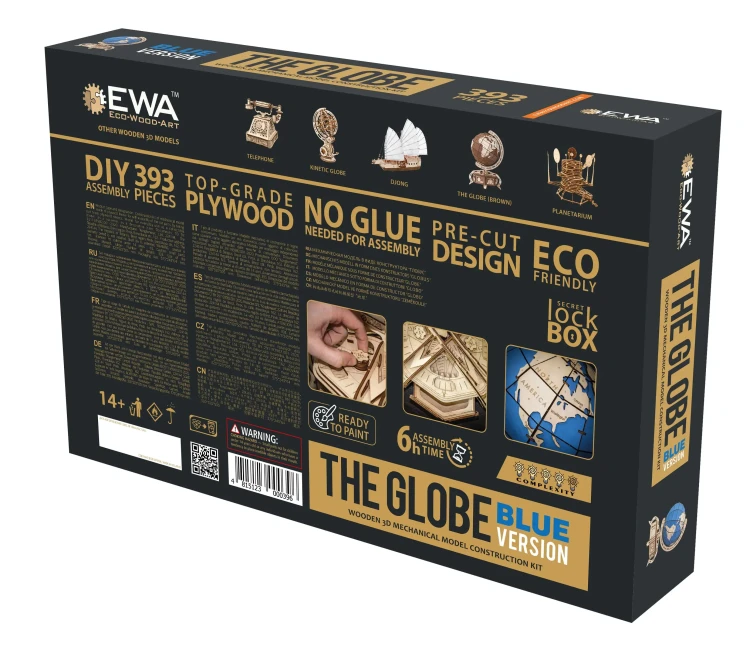 Globus - drewniane, mechaniczne puzzle 3D