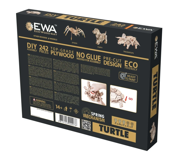 Drewniana figurka Żółw- mechaniczne puzzle 3d